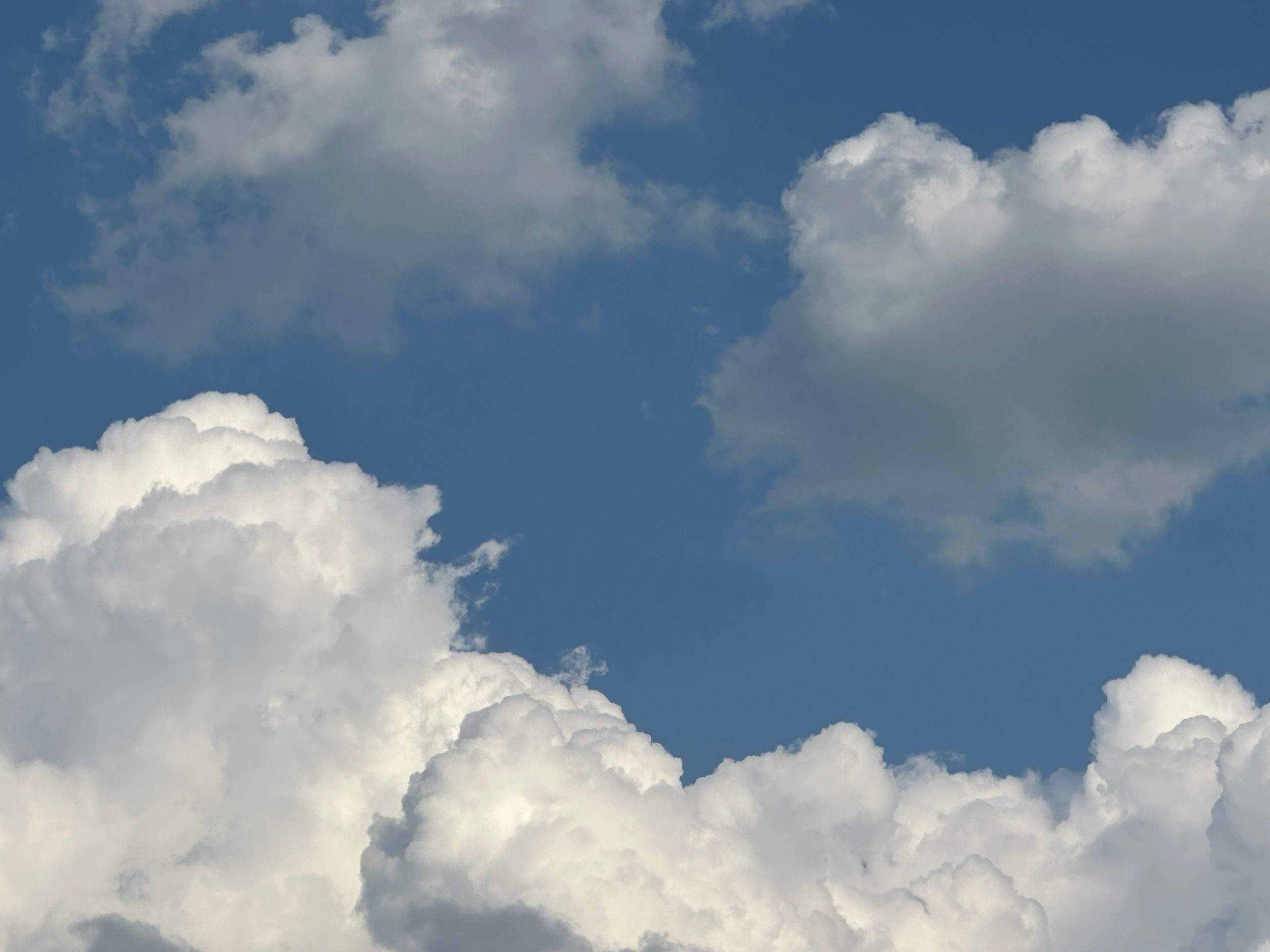 Serene view of cumulus clouds floating in a bright blue sky, capturing the calmness of nature.